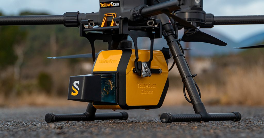 LiDAR sensor mounted on a DJI M300 drone (YellowScan Explorer)