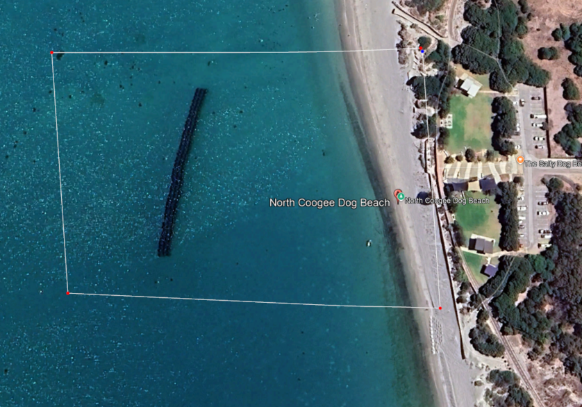 Aerial view showing the artificial reef beneath the water surface