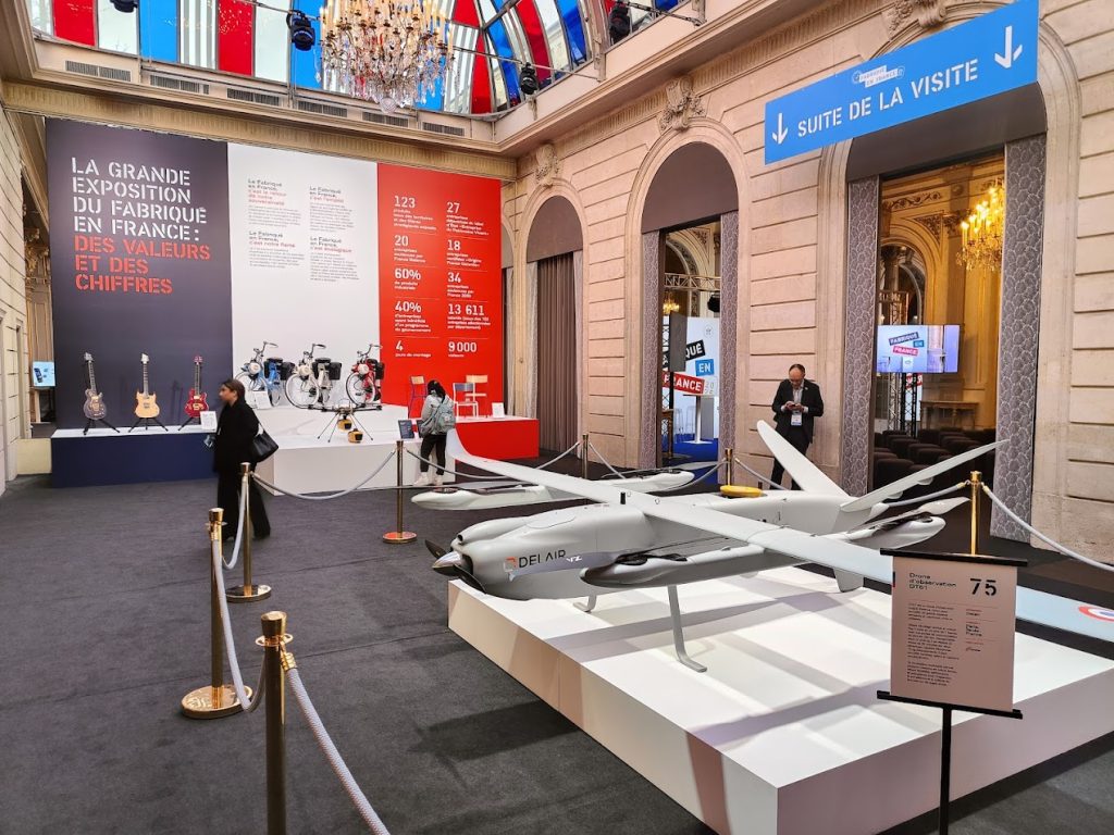 Delair DT61 and YellowScan Navigator mounted on the Haxadrone Tundra 2 under the glass roof of the Élysée Palace