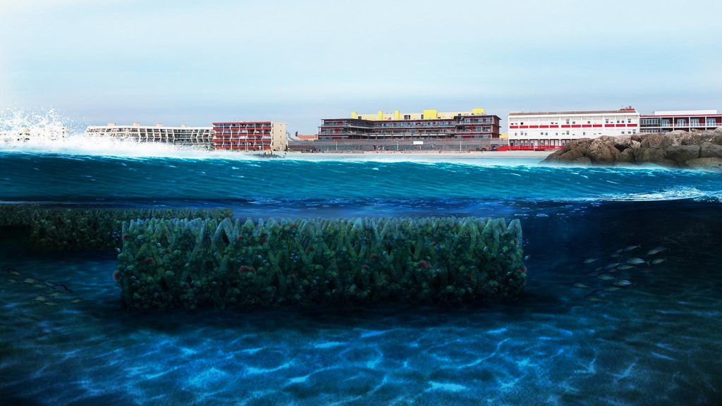 A simulation view of the UpBlock® modules integrated to enhance a beach's natural resilience ©Lineup Ocean