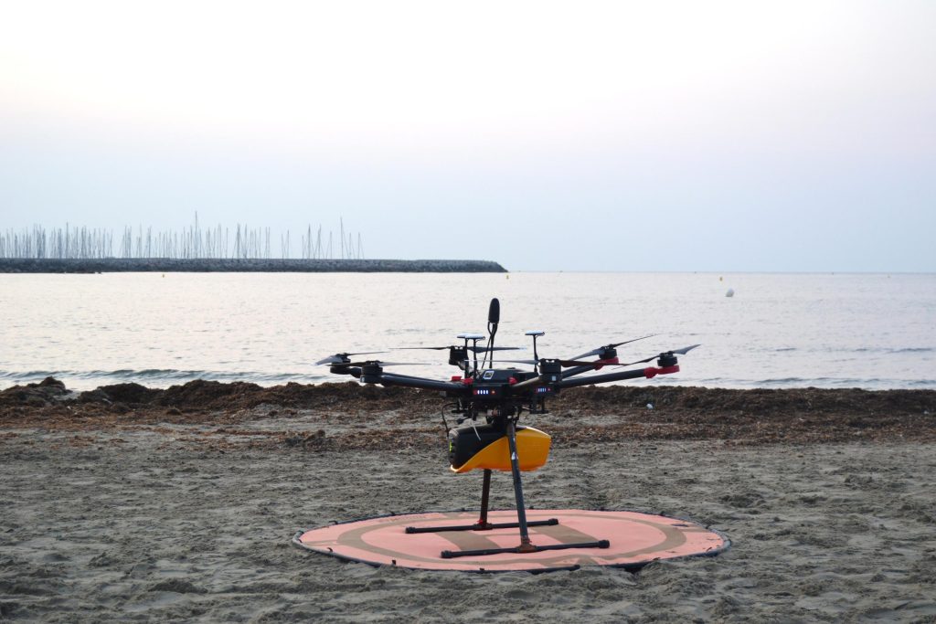 A view in the field with the drone combined with the YellowScan Navigator before the mission