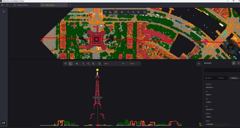 Measurement of The Eiffel Tower in cross-section in the CloudStation software